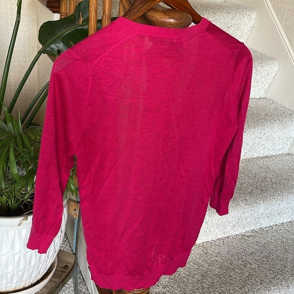 Ann Taylor Silk Linen Fuchsia Pink Cardigan Sweater - Picture 4 of 7